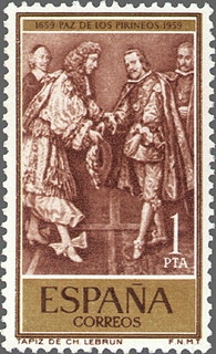 España 1959 1249 Sello ** Cent. Paz de los Pirineos Tapiz Lebrun 1pta Timbre Espagne Spain Spagna